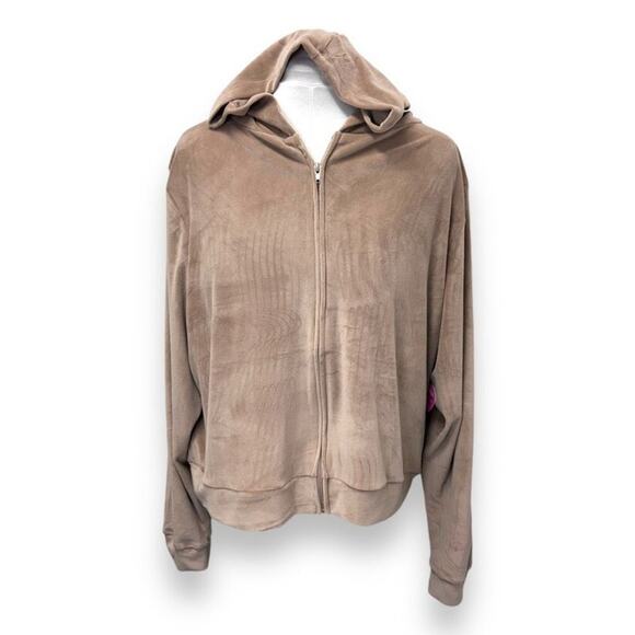 Skylee Plus Collection Womens Full Zip Cropped Velour Sweatshirt Hoodie Tan 3X - Picture 2 of 9